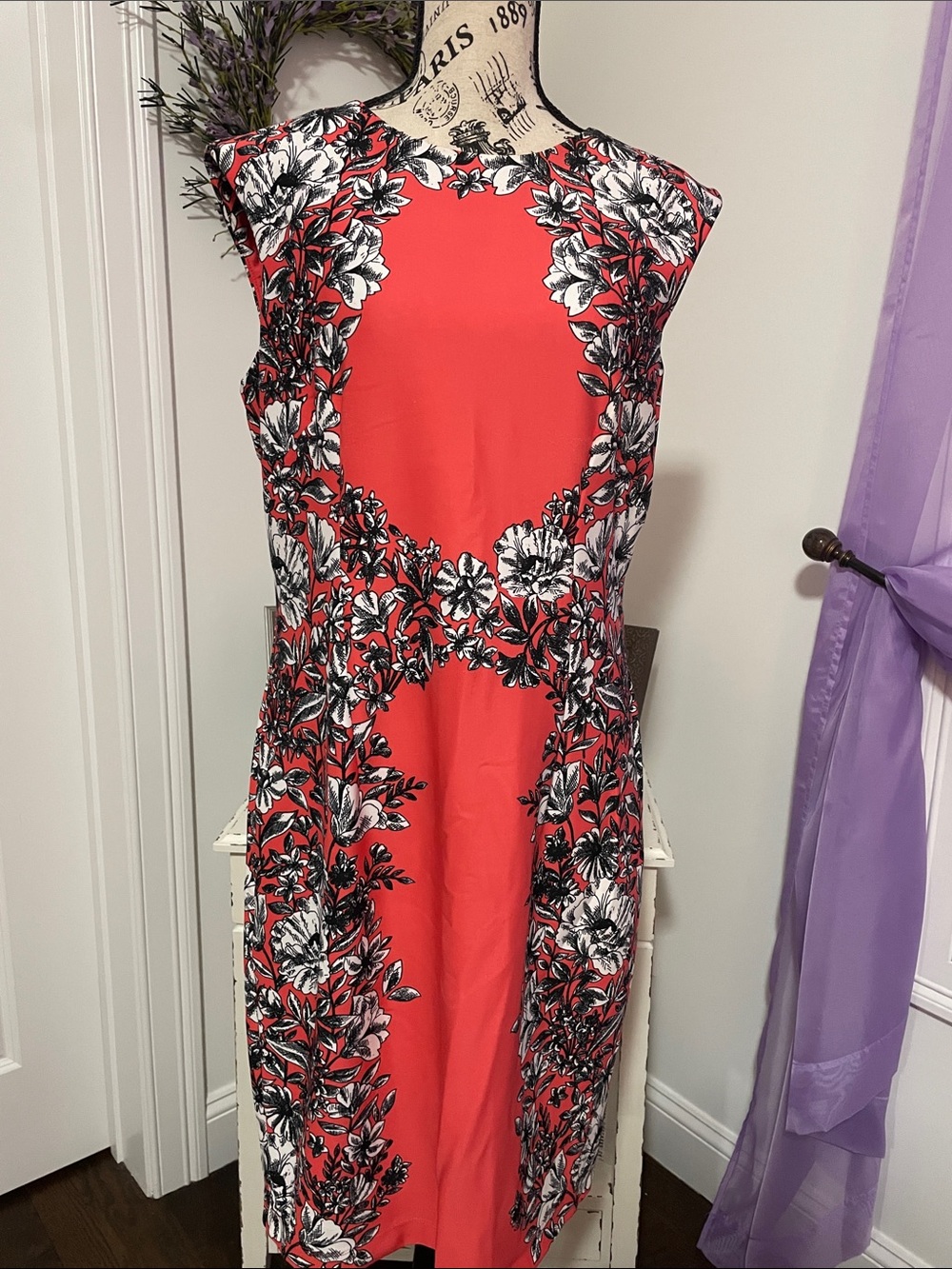 Coral Floral Sheath Dress - Elegant Sleeveless Dress
